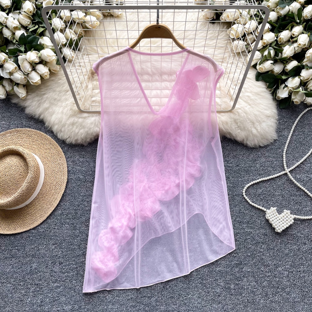 Flowers V-neck summer tops sleeveless irregular vest