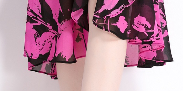 Chiffon summer printing lotus leaf edges dress