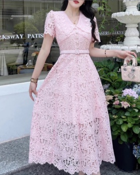 Doll collar lace frenum long dress elegant summer dress