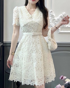 Summer short sleeve dress lace elegant long dress