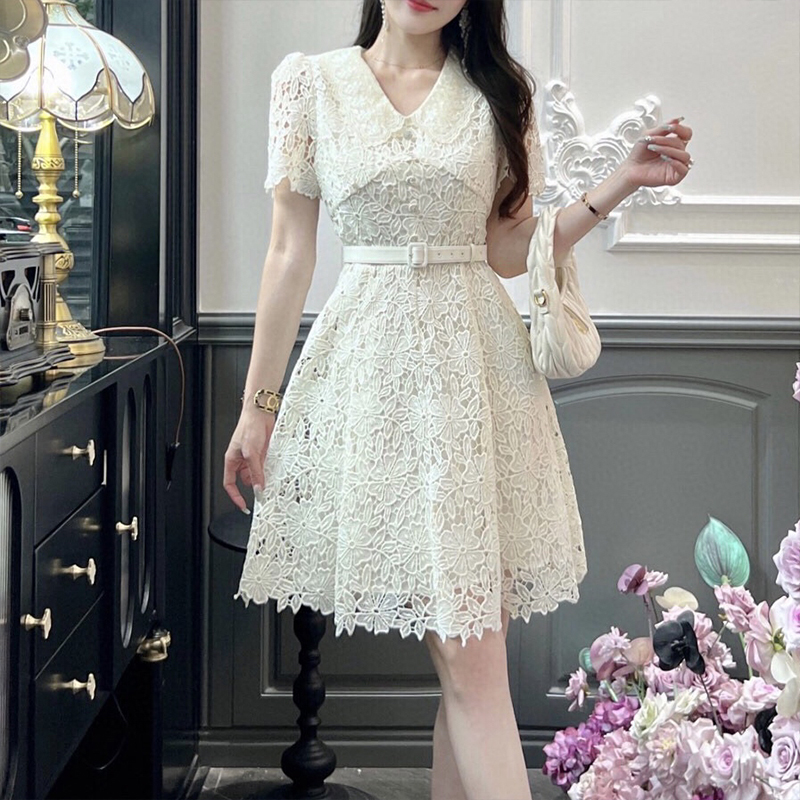 Summer short sleeve dress lace elegant long dress