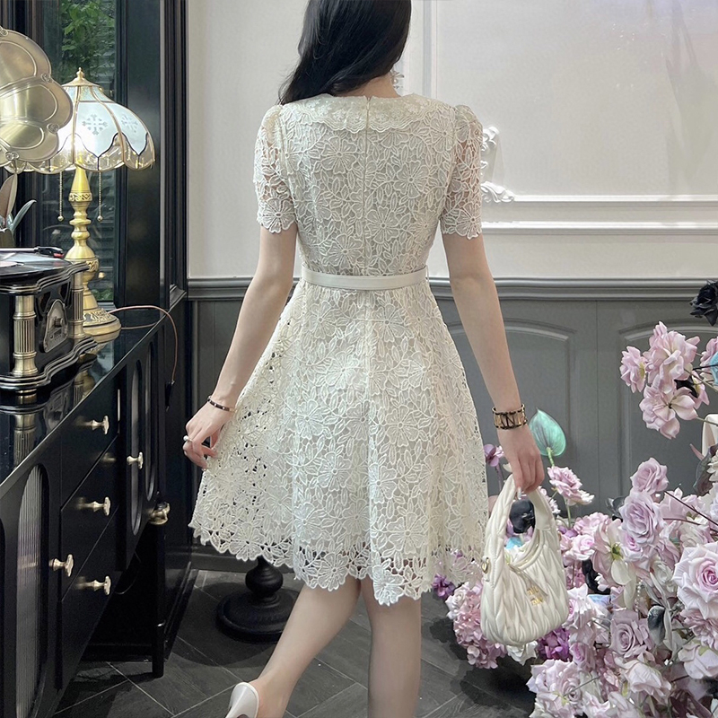 Summer short sleeve dress lace elegant long dress