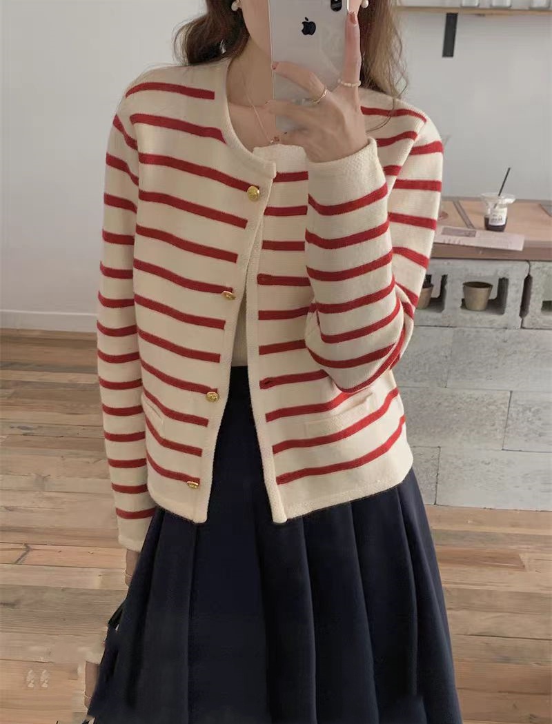 Lazy stripe coat France style sweater for women