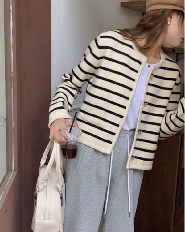 Lazy stripe coat France style sweater for women