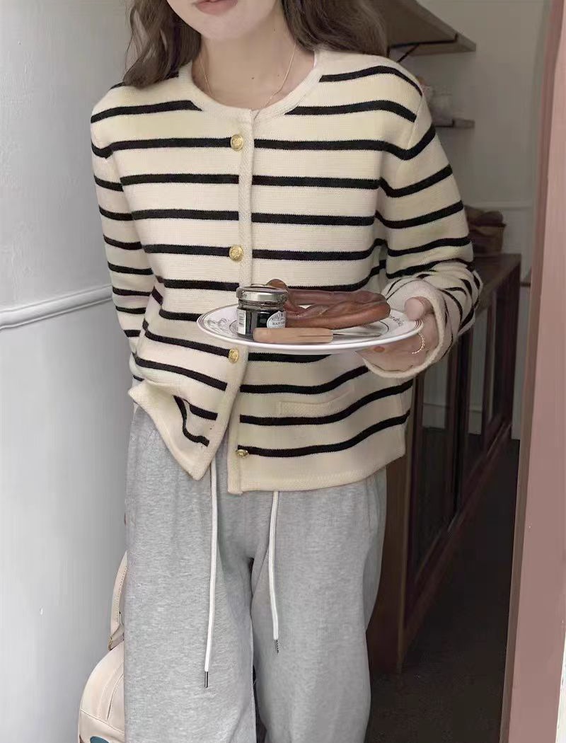 Lazy stripe coat France style sweater for women