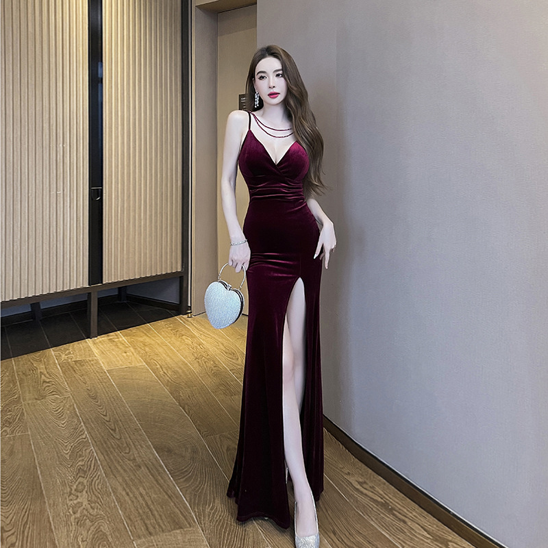 Preside nightclub split long dress slim sexy dress for women