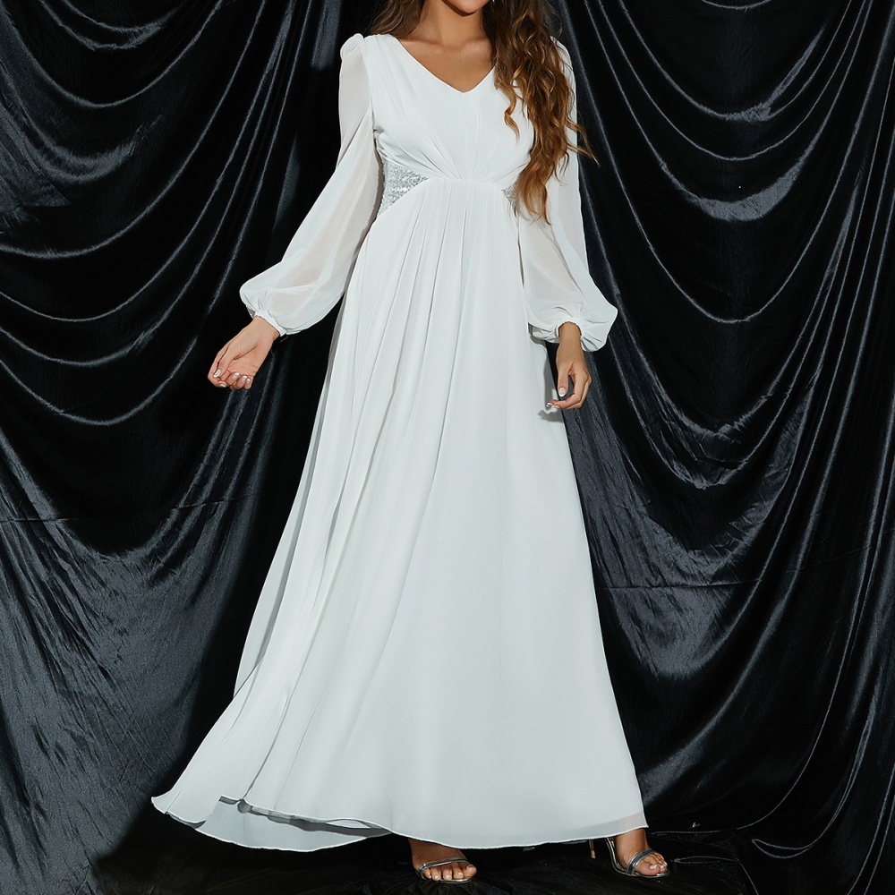 European style slim dress long sleeve banquet formal dress