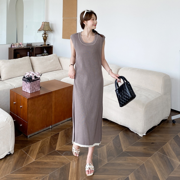 Exceed knee simple dress sleeveless Korean style vest