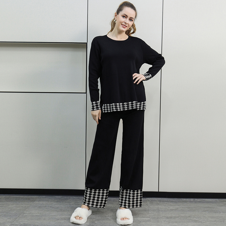 European style long pants knitted tops 2pcs set