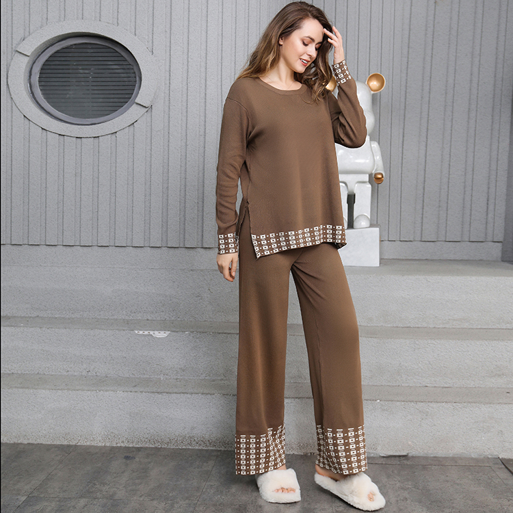 European style long pants knitted tops 2pcs set