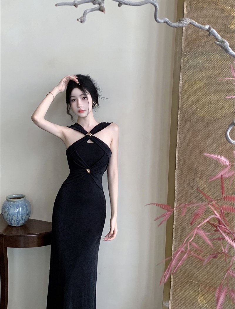 Summer black dress temperament long dress for women