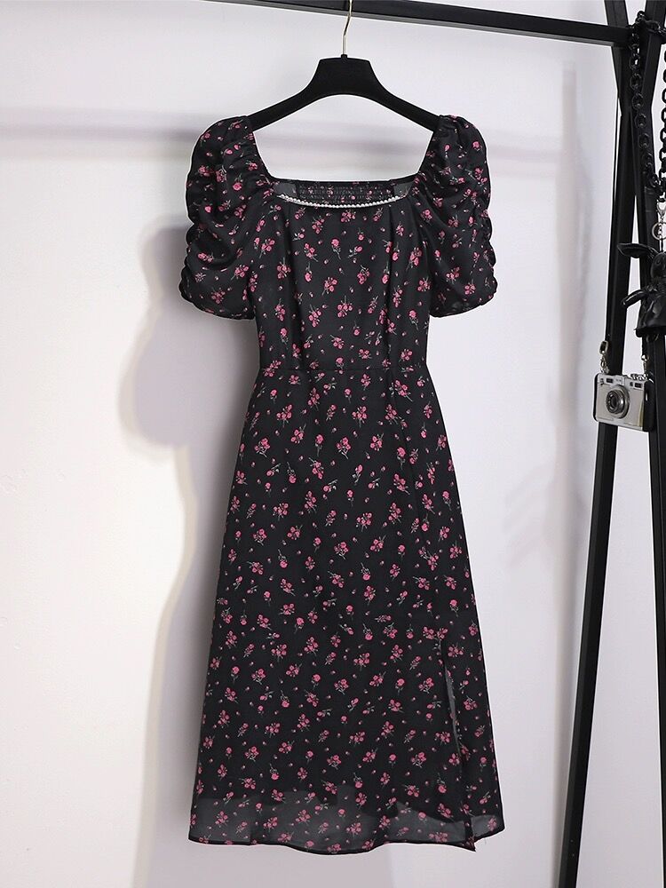 Black summer long dress floral dress for women