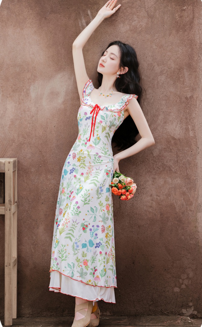 Slim lace summer floral elasticity mixed colors sling dress