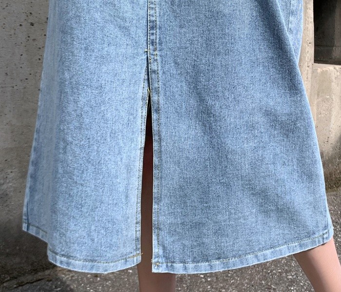 Pure cotton long summer denim washed high waist fat skirt