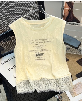 Slim short lace T-shirt summer letters vest for women
