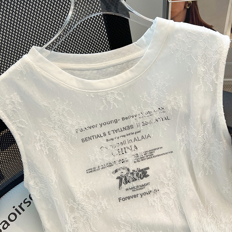 Slim short lace T-shirt summer letters vest for women