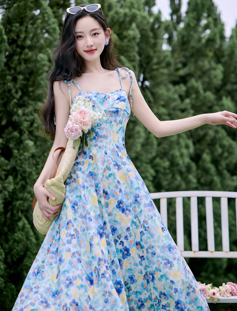 Vacation Bohemian style strap dress floral dress
