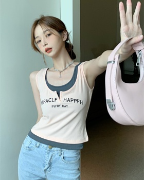 Sling small vest pink Pseudo-two tops