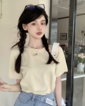 Pure cream-colored tops basis Korean style T-shirt