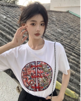 Bottoming round neck T-shirt short sleeve Chinese style tops