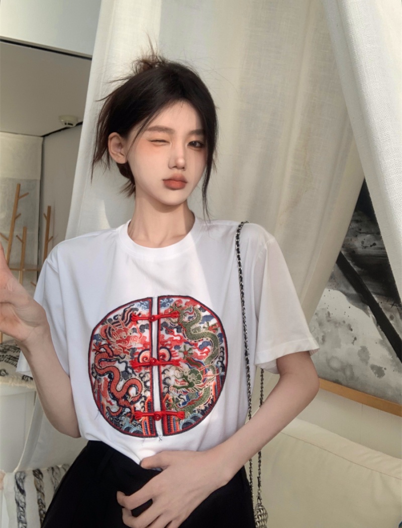 Bottoming round neck T-shirt short sleeve Chinese style tops