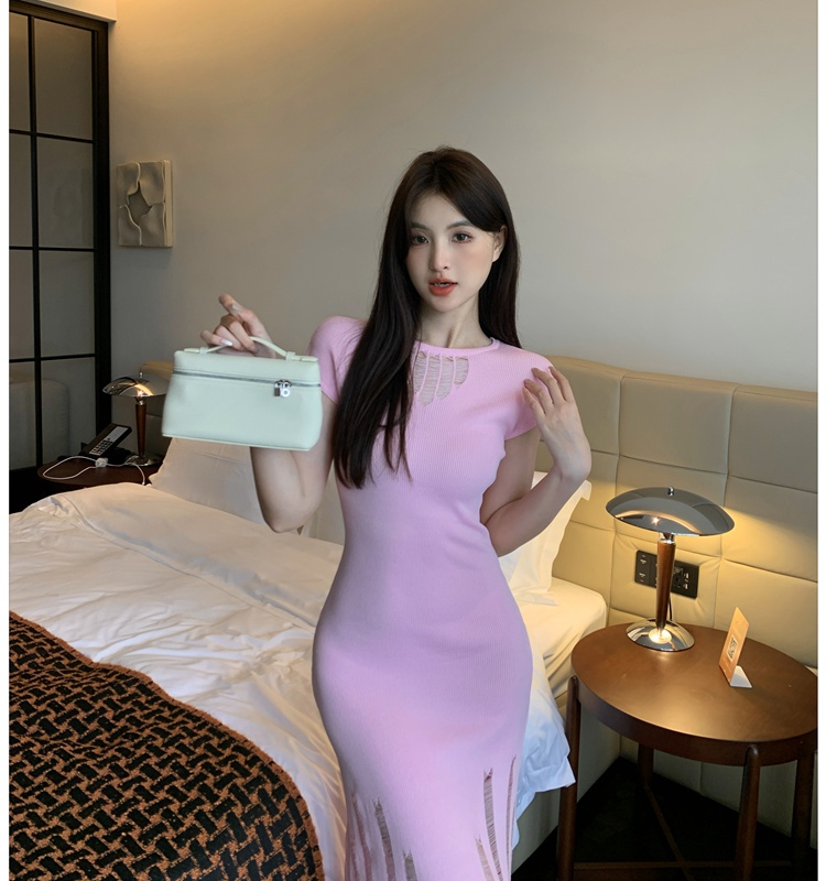 Package hip sexy long dress knitted hollow dress for women