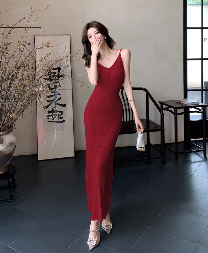 Sling elegant long dress package hip sleeveless dress