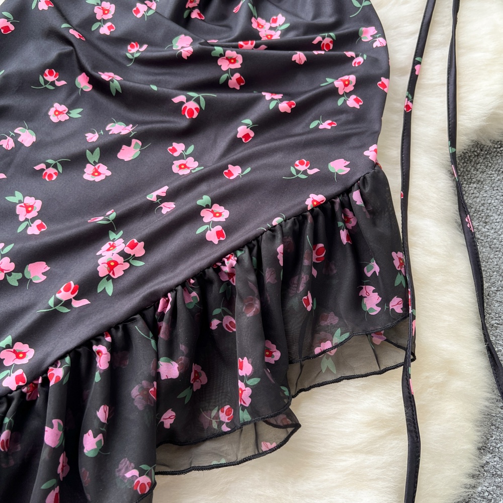 Sling slim package hip fold floral dress for women