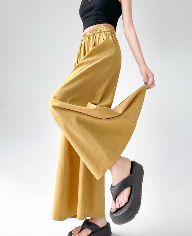 Lazy flax ice silk culottes slim high waist wide leg pants