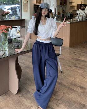 Embroidery wide leg casual pants France style loose shirt