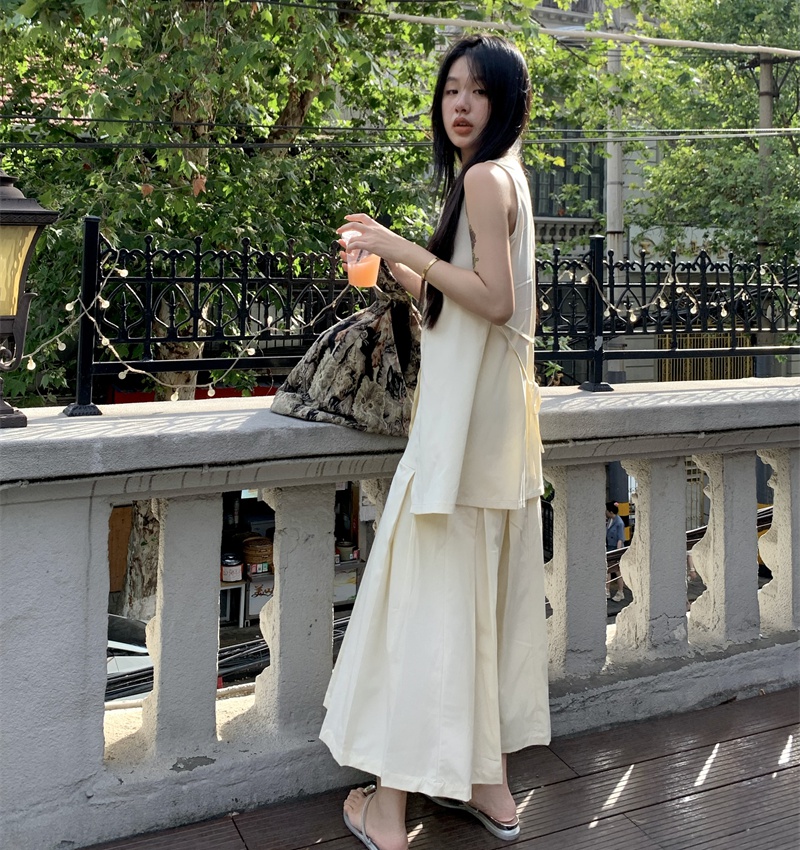 Retro bandage Chinese style skirt simple summer art vest a set
