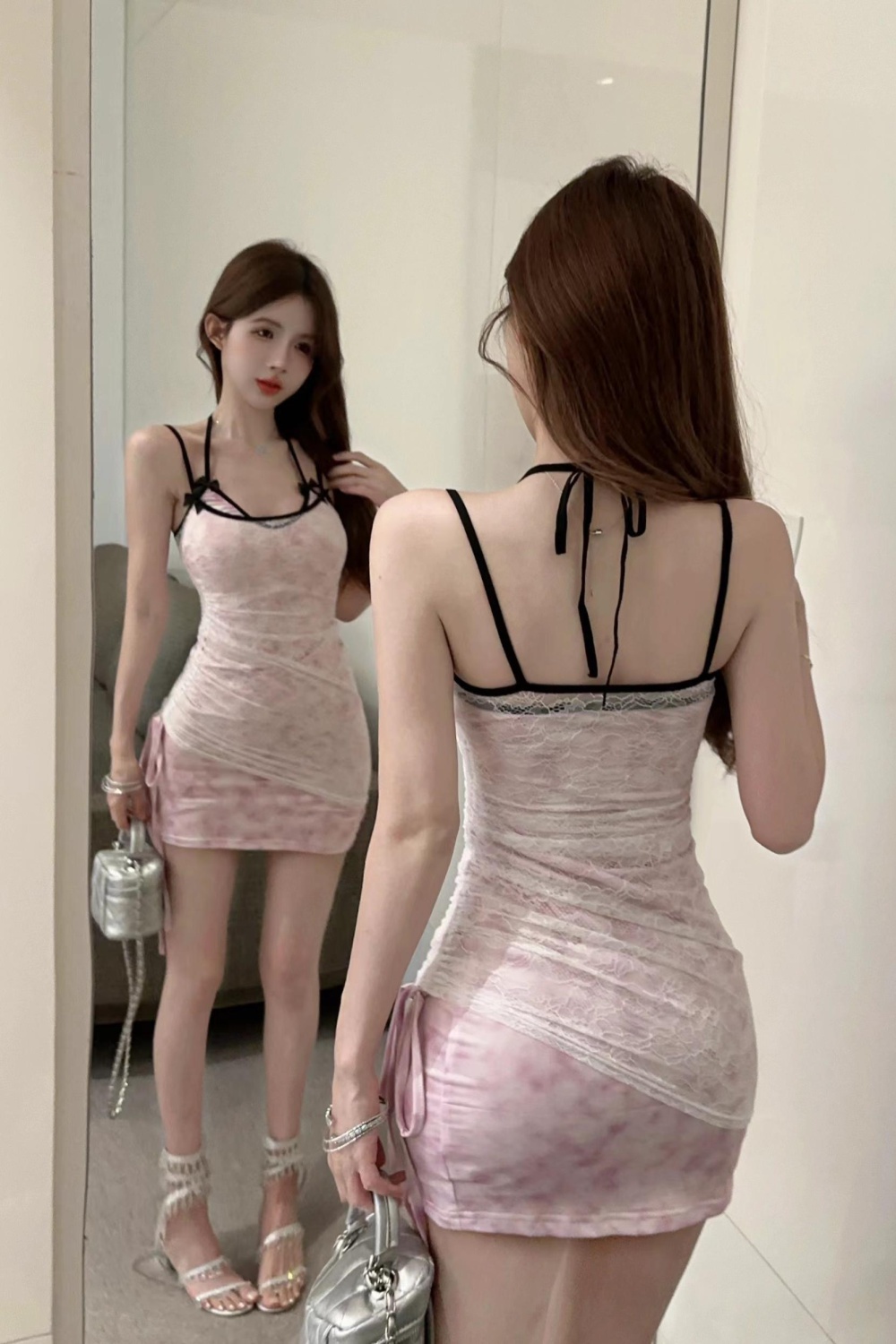 Enticement sling irregular Pseudo-two dress for women