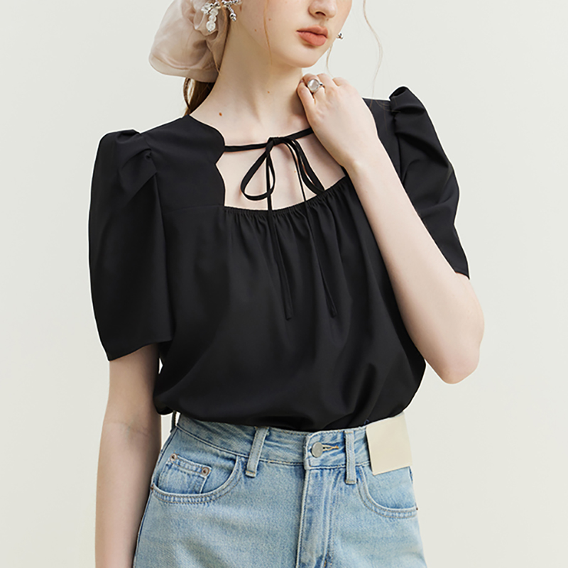 Niche square collar tops France style shirt
