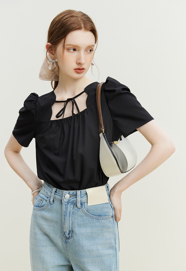 Niche square collar tops France style shirt