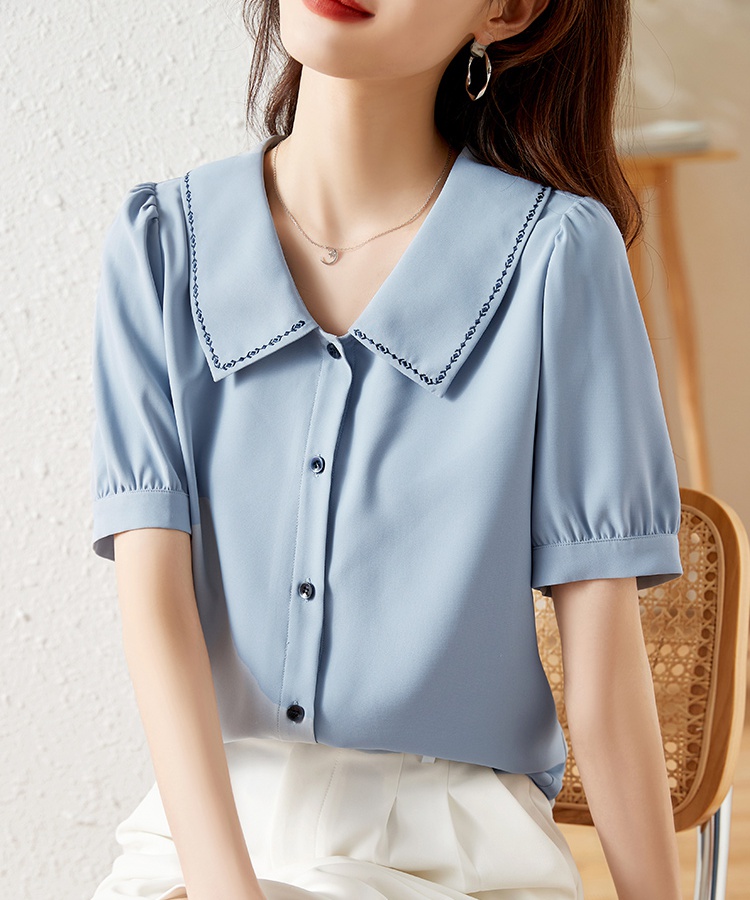 Summer lapel shirt short sleeve tops for women