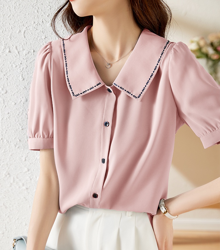 Summer lapel shirt short sleeve tops for women