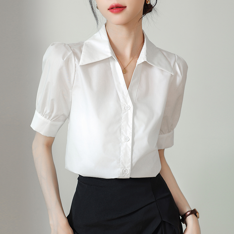 Short sleeve summer niche profession small fellow shirt for women