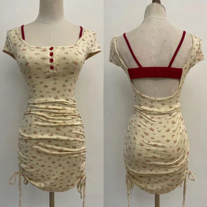 Pseudo-two halter printing slim enticement dress for women