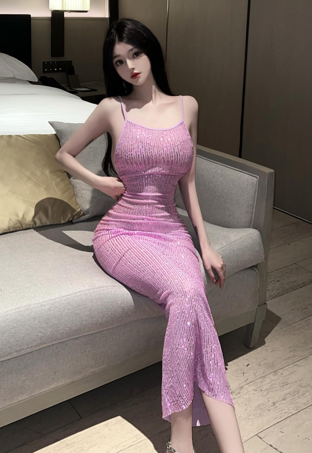Halter slim long dress sequins sexy dress for women