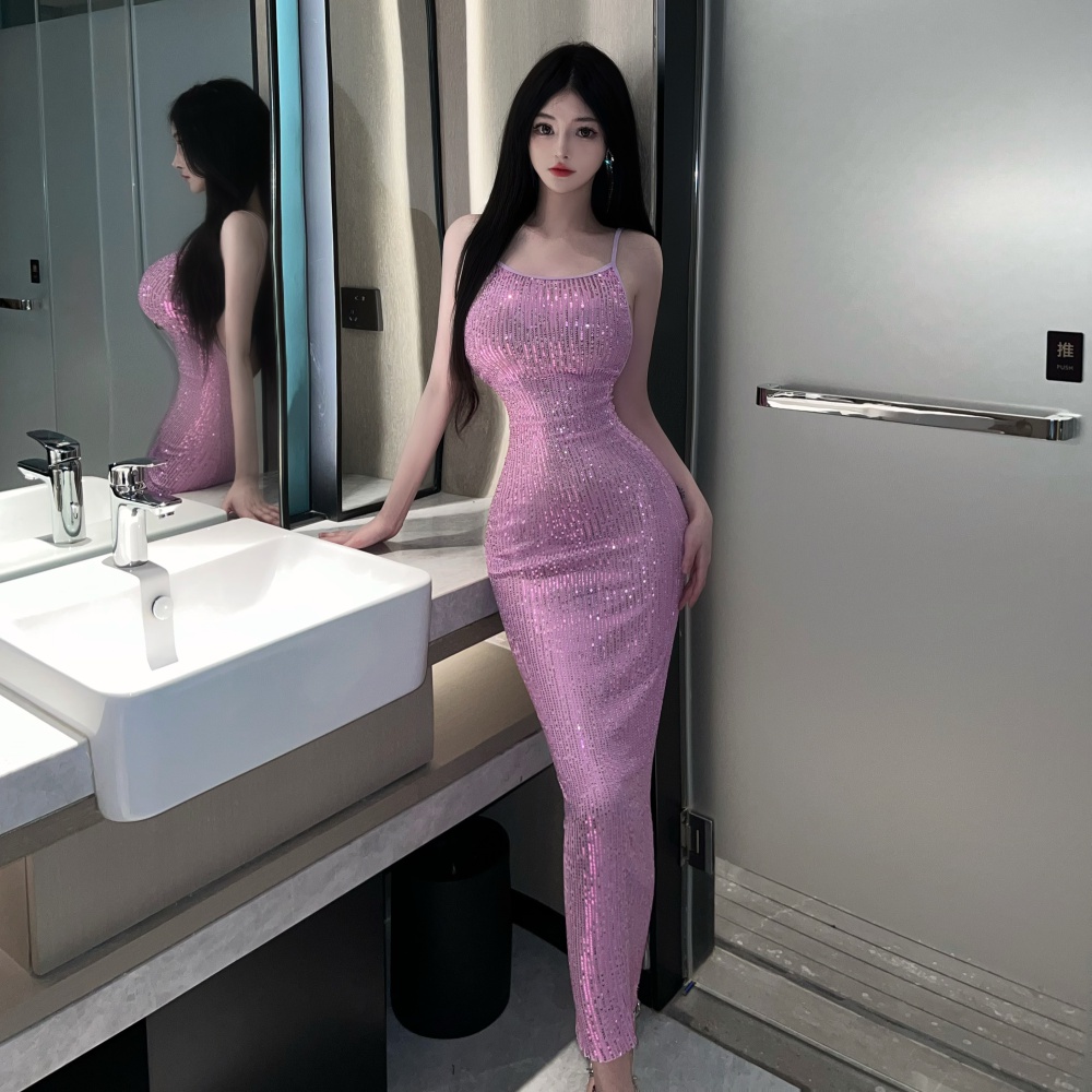 Halter slim long dress sequins sexy dress for women