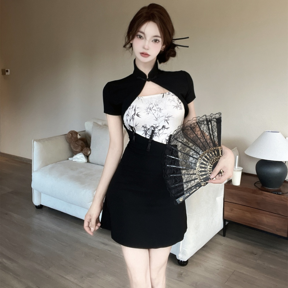 Short sleeve Chinese style smock sling dress