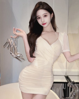Simple bottoming gauze short package hip sexy dress