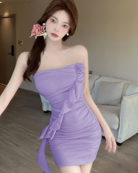 Tight package hip wrapped chest splice flowers dress