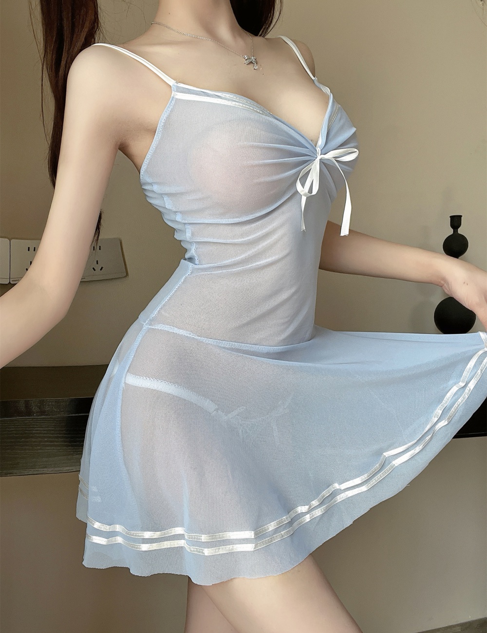 Sexy sling gauze perspective big skirt dress