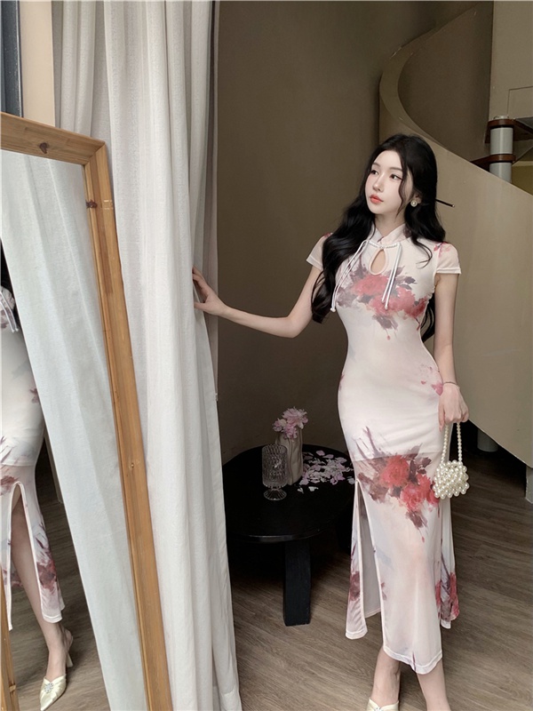 Summer Chinese style dress long colors cheongsam