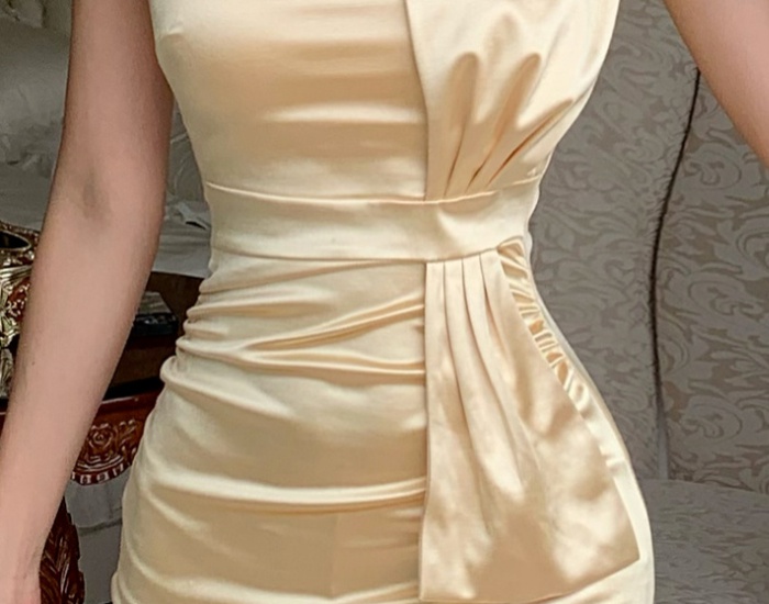 Satin sling long dress niche elasticity formal dress
