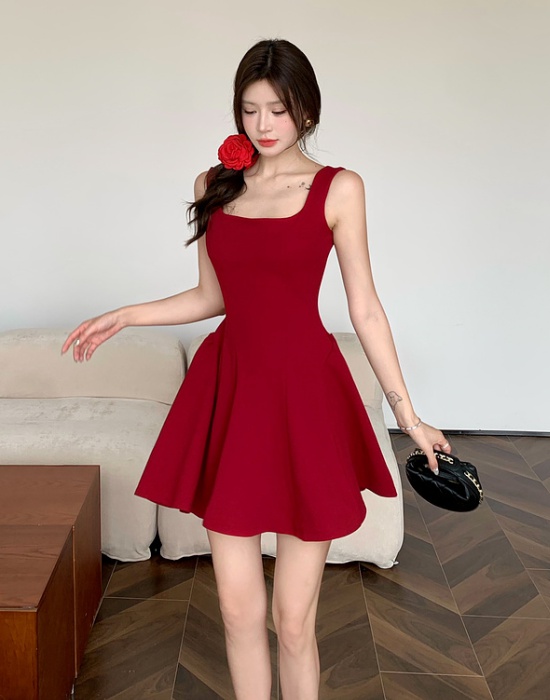 France style sling niche red dress for women