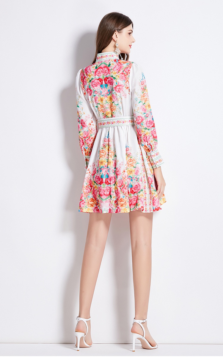 Retro single-breasted lantern sleeve spring court style dress