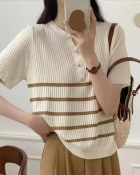 Stripe summer Korean style sweater slim ice silk tops