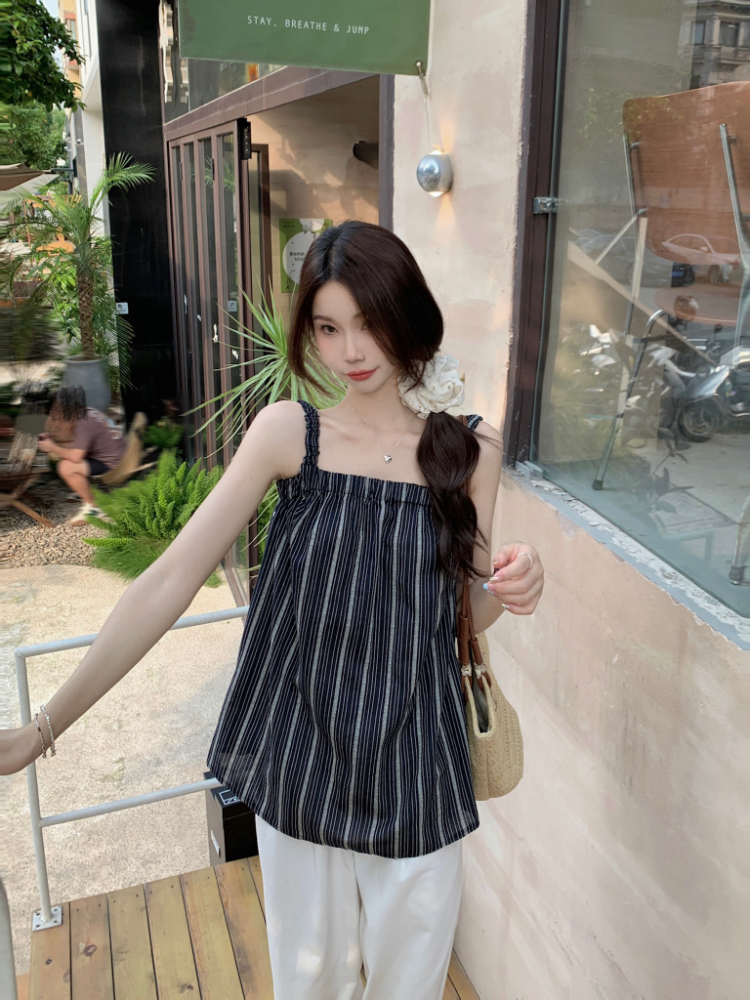 All-match Korean style tops summer stripe vest for women